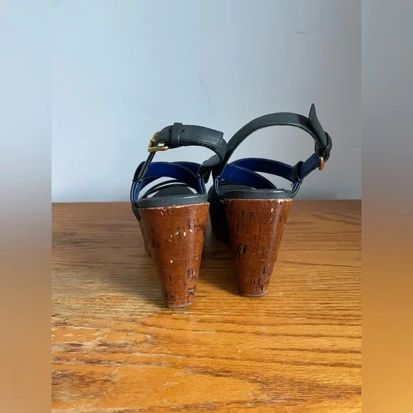 Miu Miu Navy Leather Cork Wedges Womens Size EU 39.5 - Picture 5 of 6